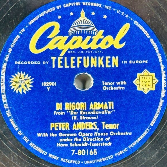 Peter Anders - Hindulied / Di Rigori Armati - 7-80165 Capitol Telefunken 78 RPM - Picture 3 of 4
